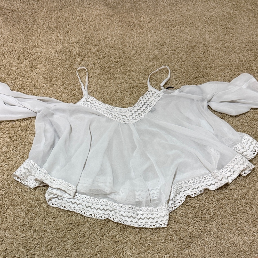 Forever 21 White Sheer Lace Top